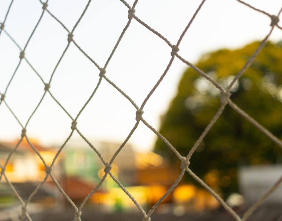 grey metal fence with yellow and green leaves