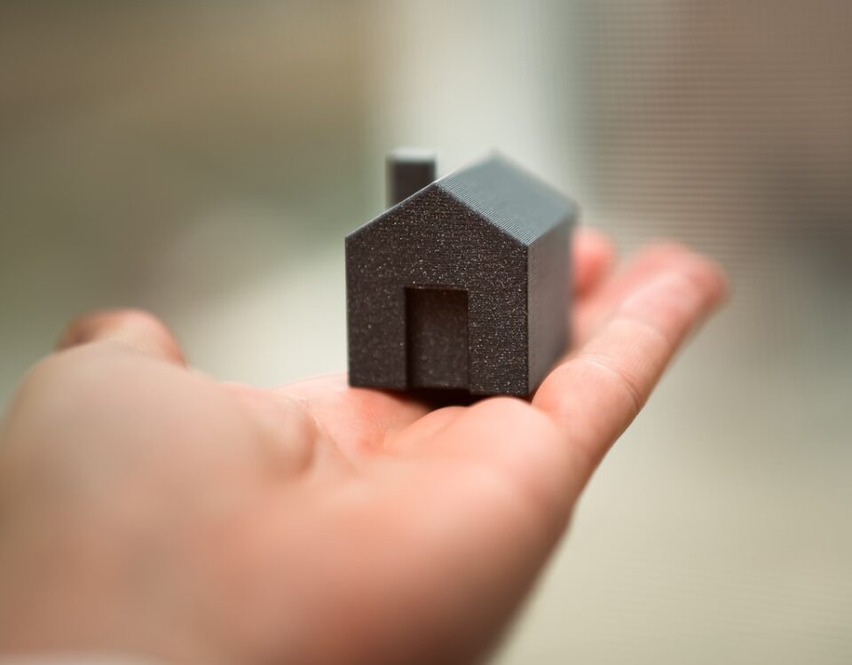 A person holding a small house in their hand